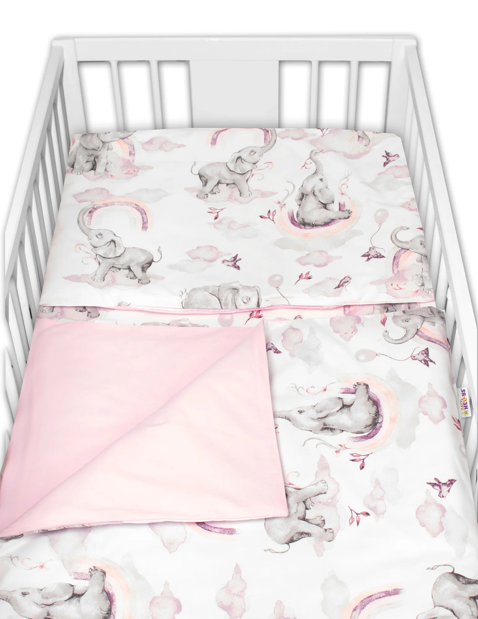 Baby Nellys 6-ti dílná výhod. sada s dárkem pro miminko , 120x90 Slon a duha, růžová/bílá