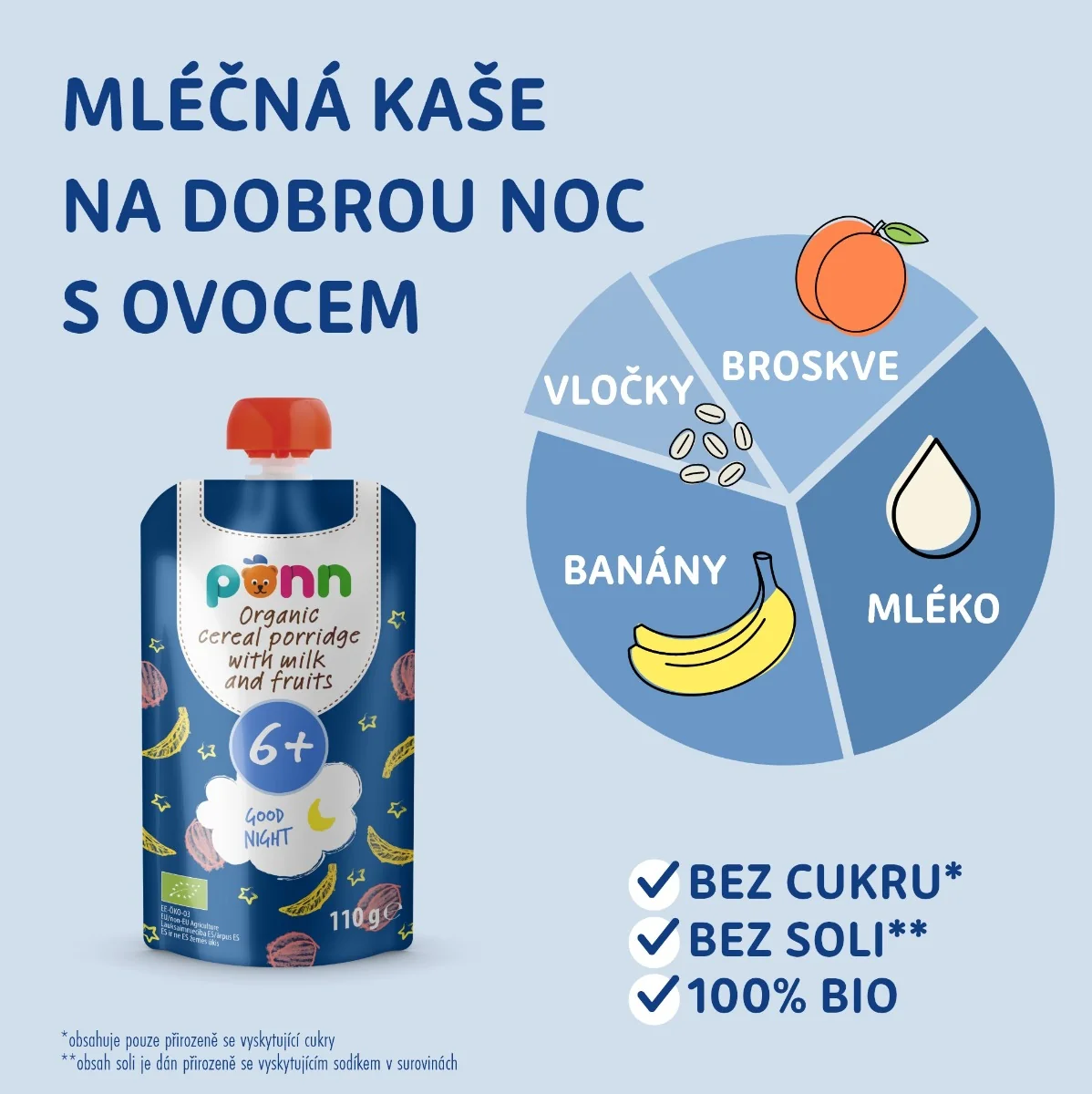 SALVEST Põnn BIO Mléčná kaše na dobrou noc s ovocem 110 g