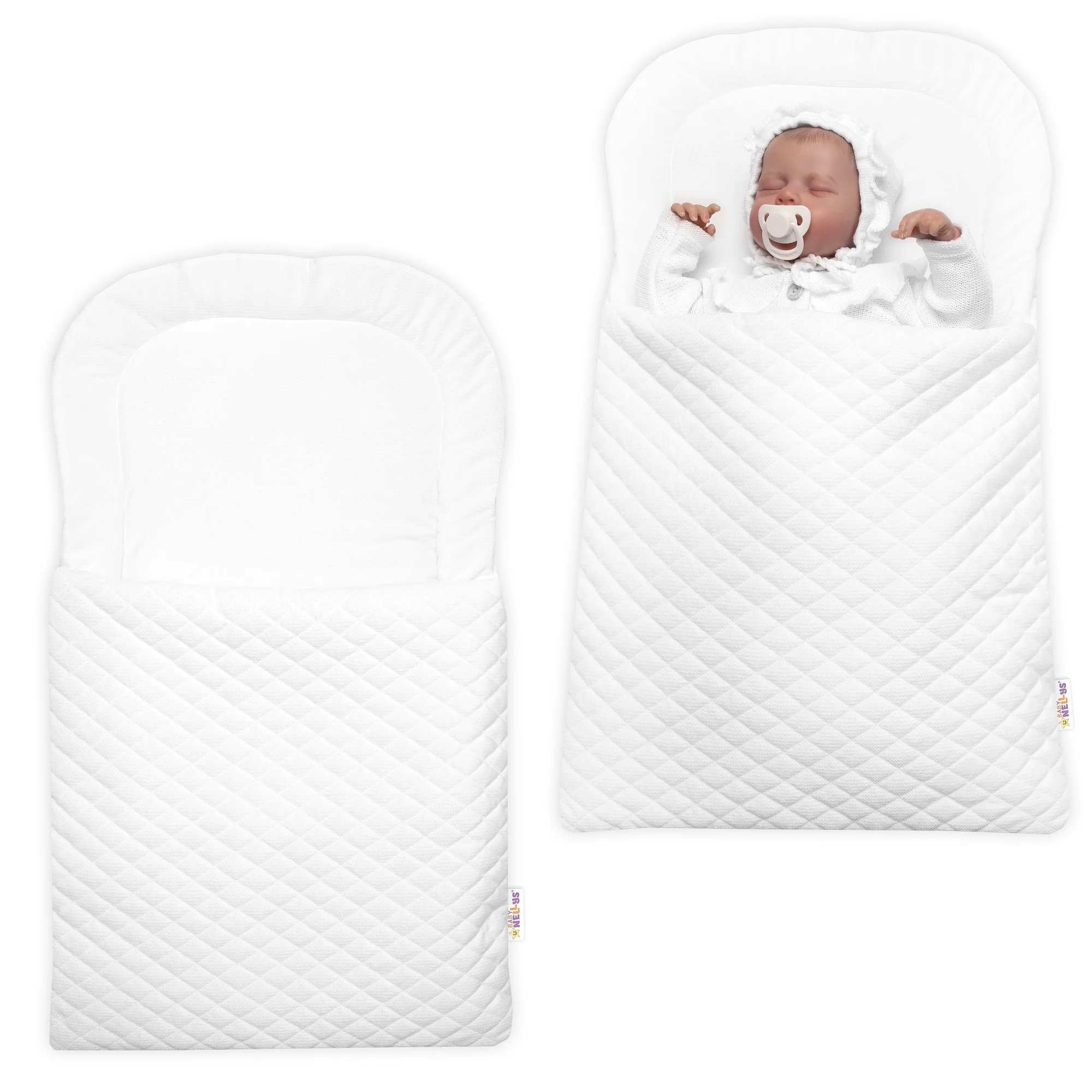 Baby Nellys Zavinovačka, fusak Deluxe na zip, prošívaný Velvet - bílá