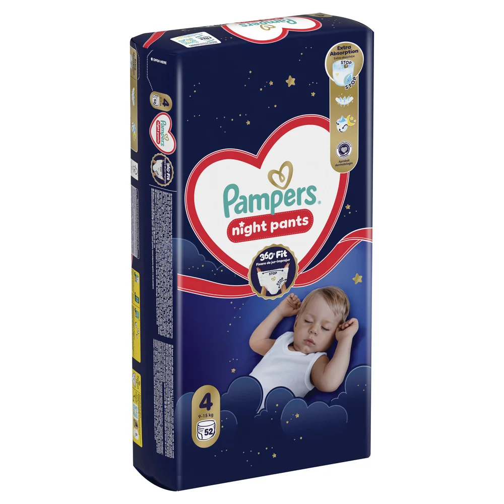 Pampers Night Pants vel. 4 9–15 kg dětské plenkové kalhotky 52 ks