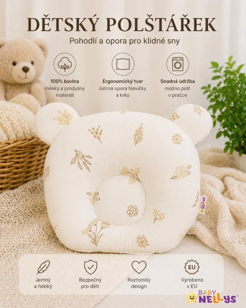 Baby Nellys Mušelínový tvarovaný polštářek Louka Nature, béžová