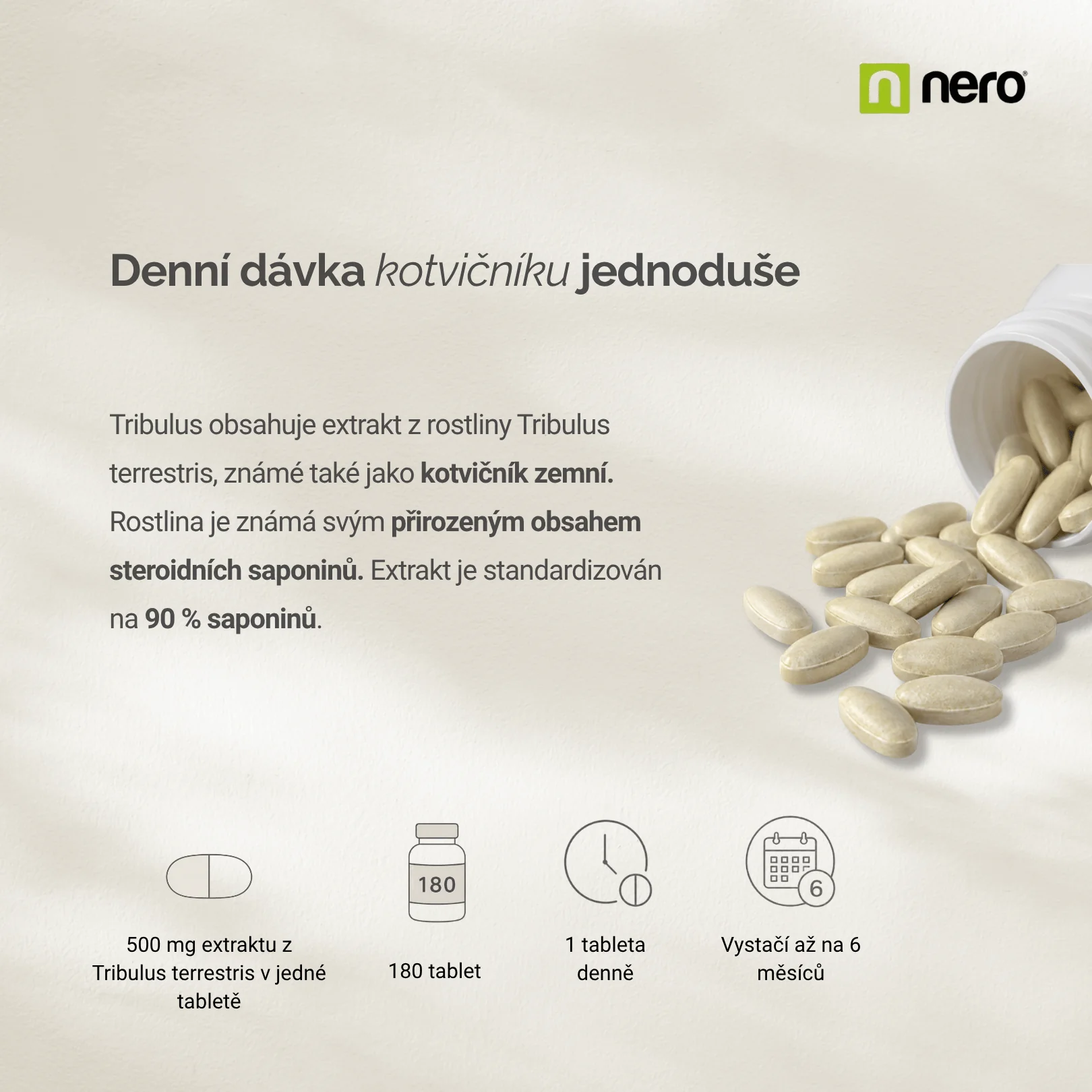 NERO Tribulus Terrestris 500 mg Kotvičník zemní 180 tablet