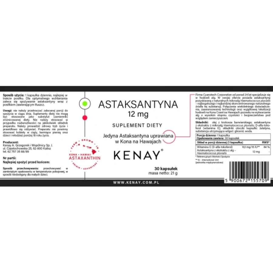 Kenay Astaxanthin 12 mg 30 kapslí
