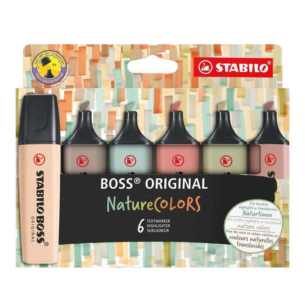 STABILO Zvýrazňovač - BOSS ORIGINAL NatureCOLORS - EO70/6-2-2 - 6 ks sada