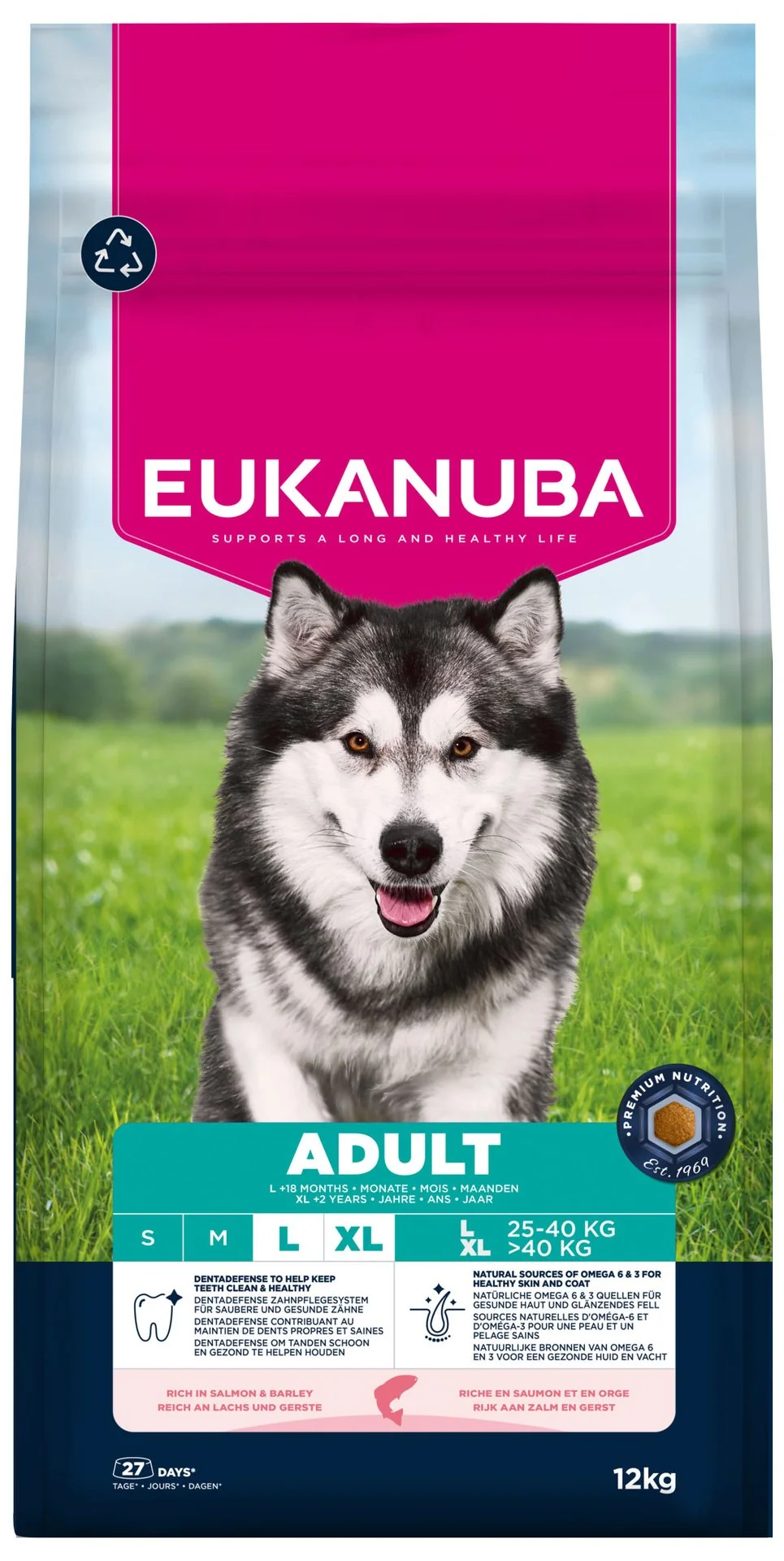 Eukanuba Krmivo Adult Large rich in salmon and barley 12kg