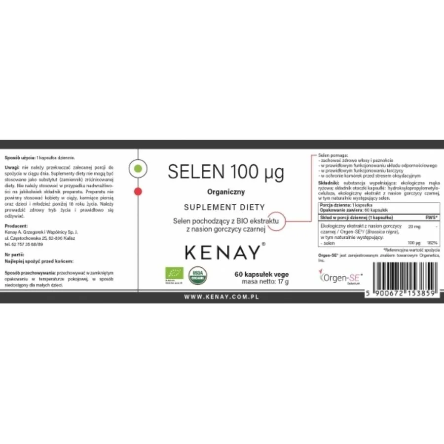 Kenay Selen 100 mcg organický bio 60 kapslí