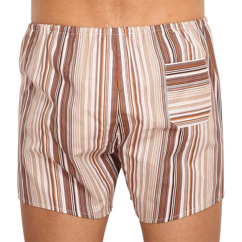 Foltýn 3PACK Klasické pánské trenky hnědé s proužky nadrozměr (3xKN77) 3XL