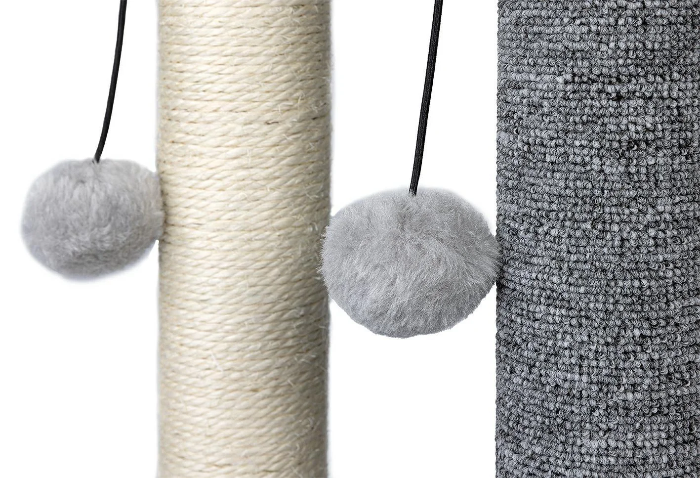 NELLYS Škrabadlo pro kočky Cat Tree 73 cm – plyš, sisal, míčky, peříčka, béžovo-šedá