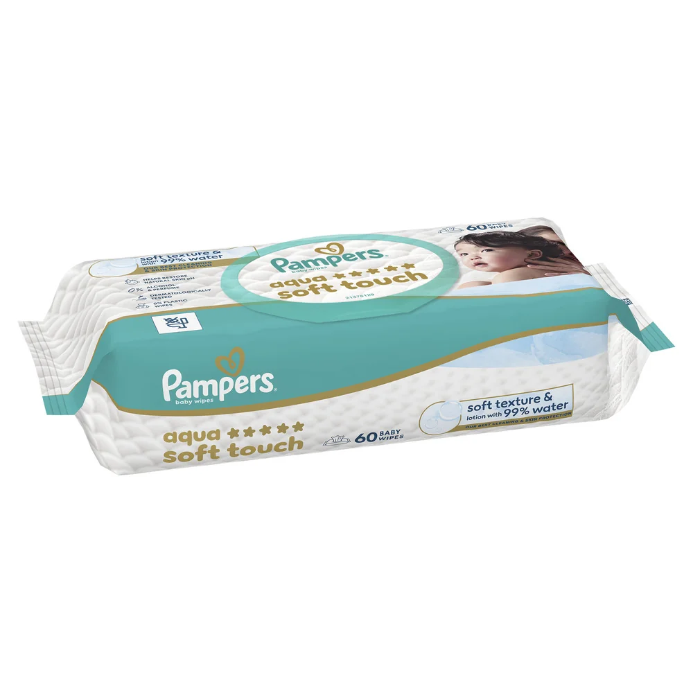 Pampers Aqua Soft Touch dětské čisticí ubrousky 3x60 ks