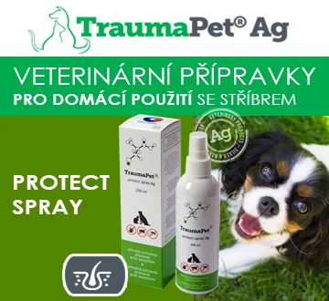 TraumaPet Ag. Veterinární přípravky pro domácí použití se stříbrem. Protect Spray, přírodní repelent proti blechám, klíšťatům a komárům. Pomoc při hojení drobných ran po kousnutí.
