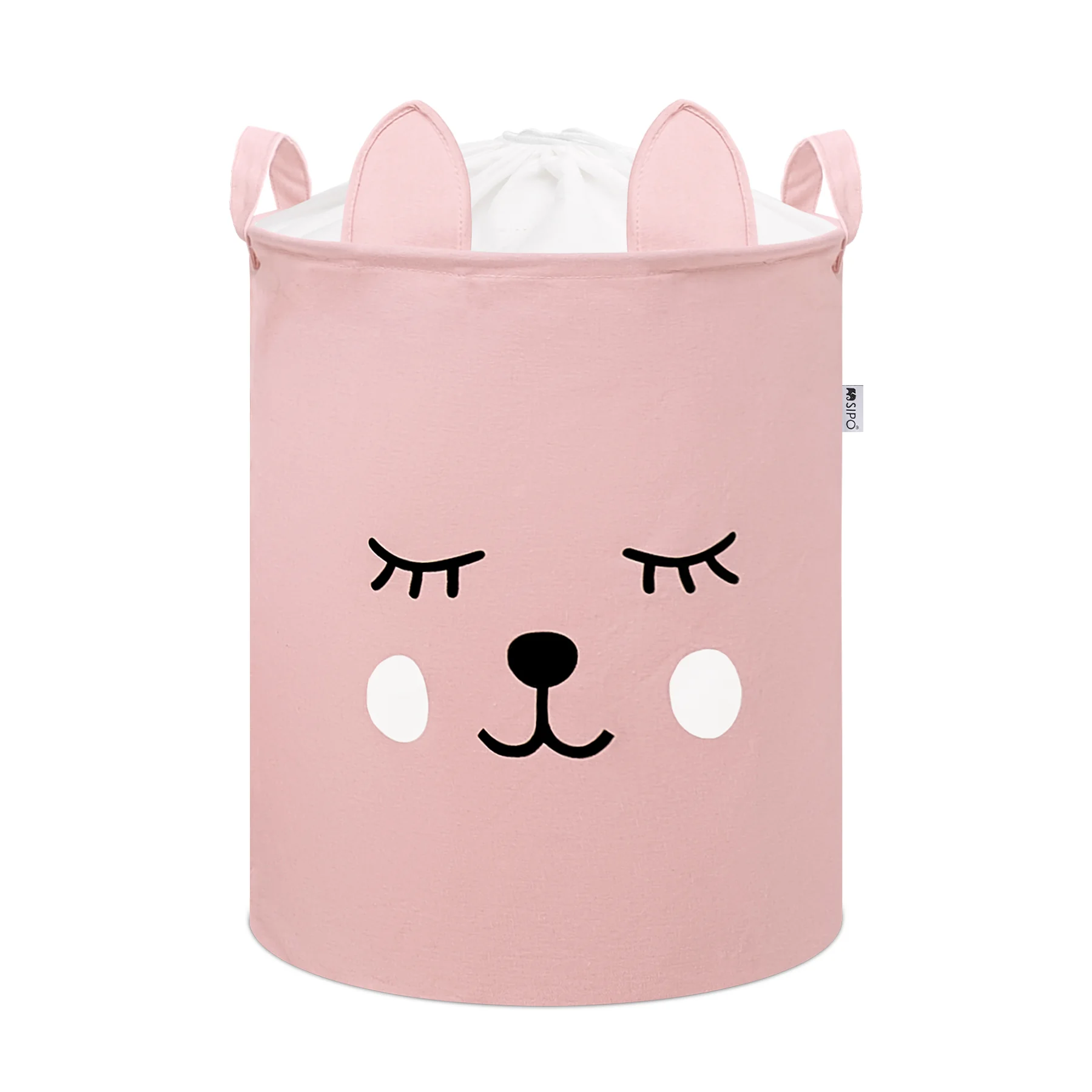 SIPO Koš na hračky se šňůrkou, skládací bavlněný / 43 l, Teddy Bear Pink