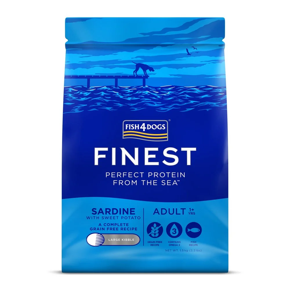 Fish4Dogs Granule velké pro dospělé psy Finest sardinka se sladkými bramborami 1,5 kg, 1+