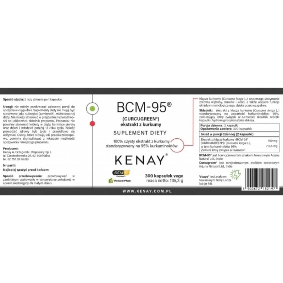 Kenay Kurkuma BCM-95 Curcugreen BioPerine 300 kapslí