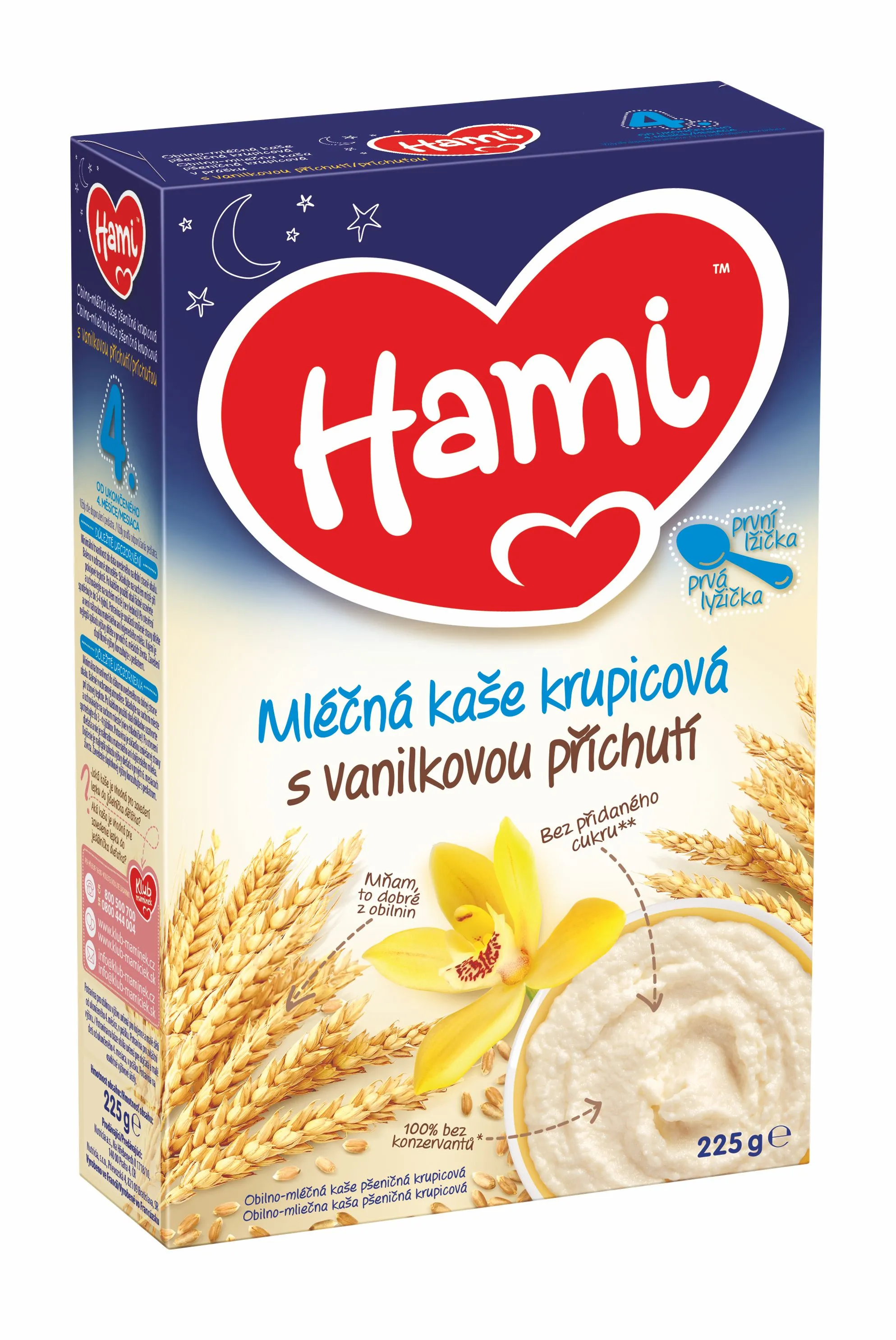 Hami Kaše na dobrou noc krupicová 4M s vanilkovou příchutí 225 g