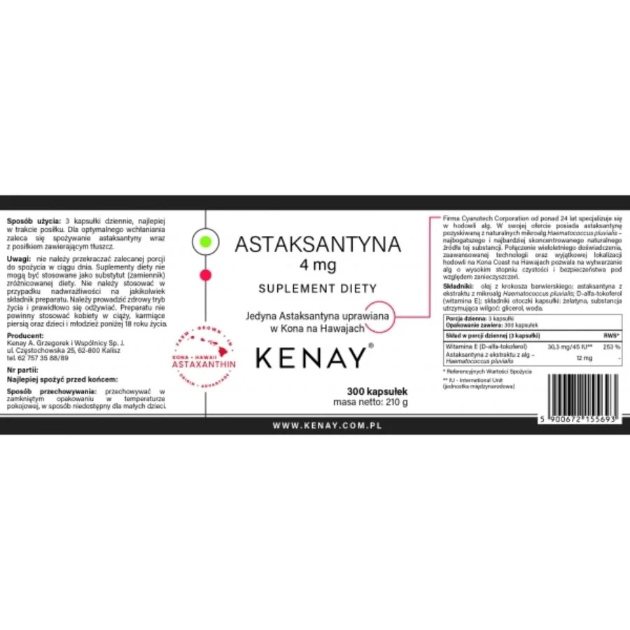 Kenay Astaxanthin 4 mg 300 kapslí
