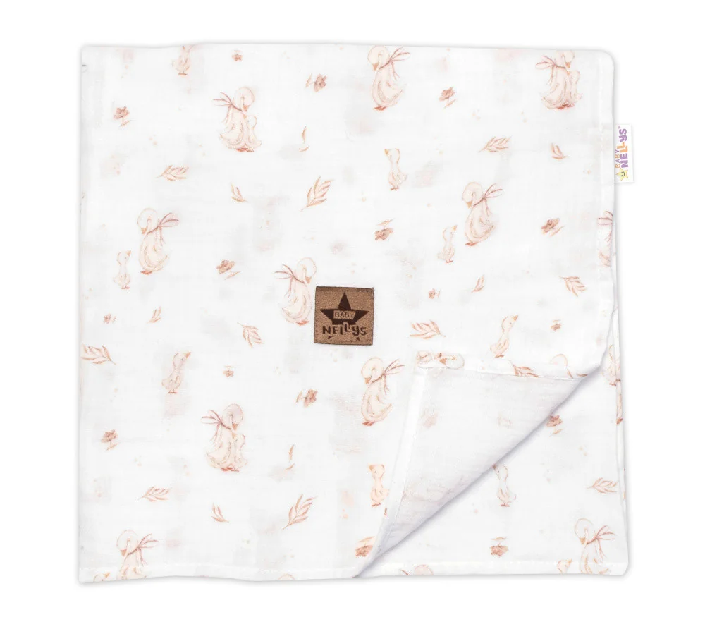 Baby Nellys Mušelínová sada GOOSE 30x35cm, 95x95cm, 2D letní,bílá, Husičky