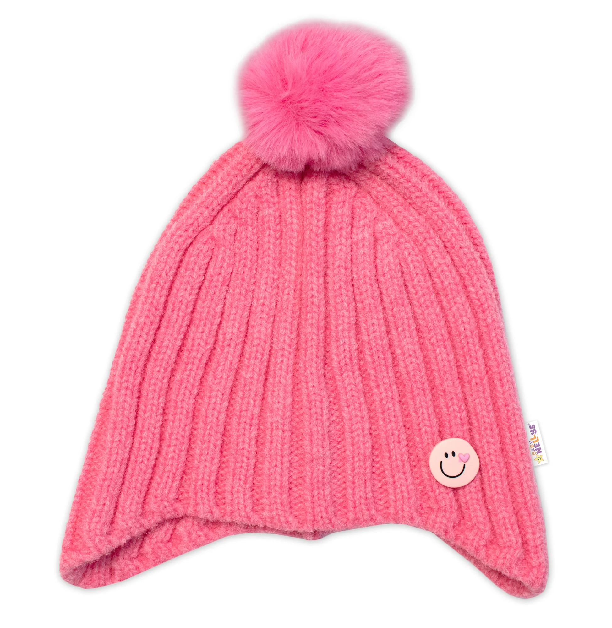 Baby Nellys Dětská zimní čepice s bambulí Smile, růžová vel. 48-54 cm