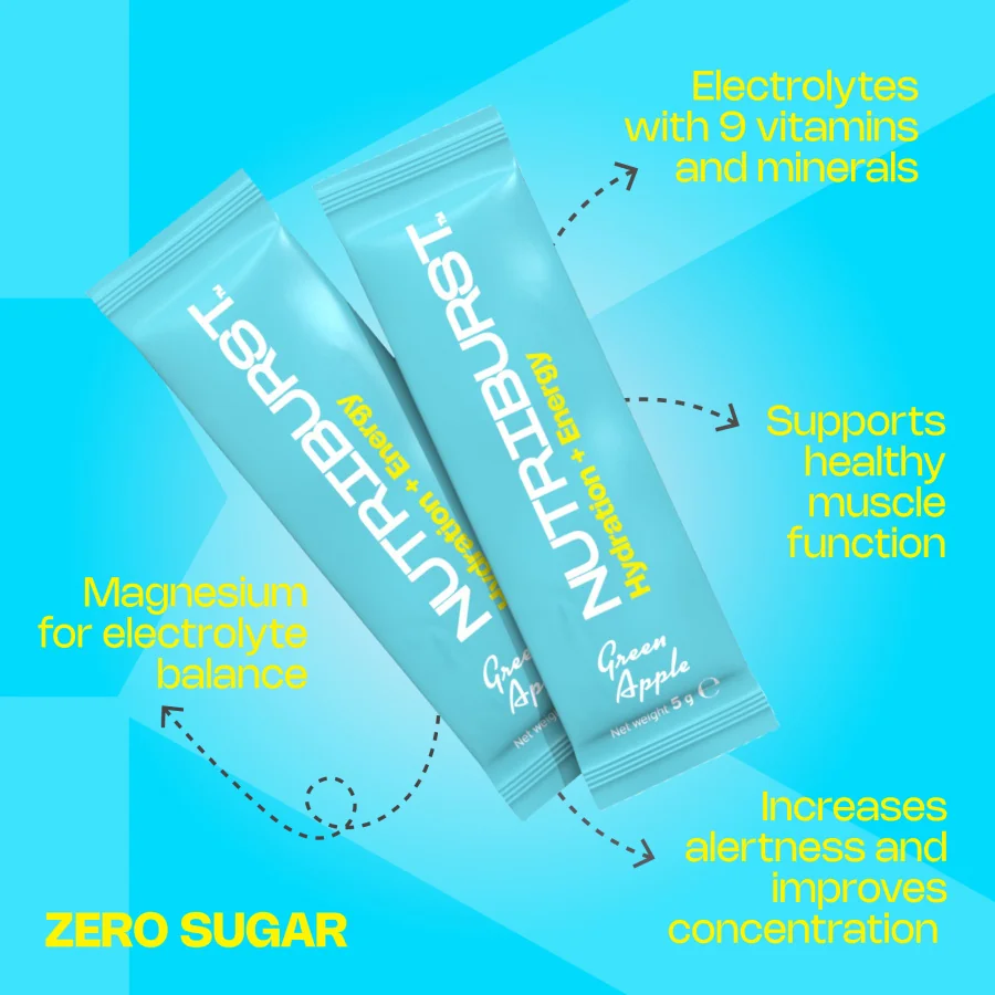 Nutriburst Elektrolyty Energy hydratační nápoj s vitamíny 7 ks zelené jablko