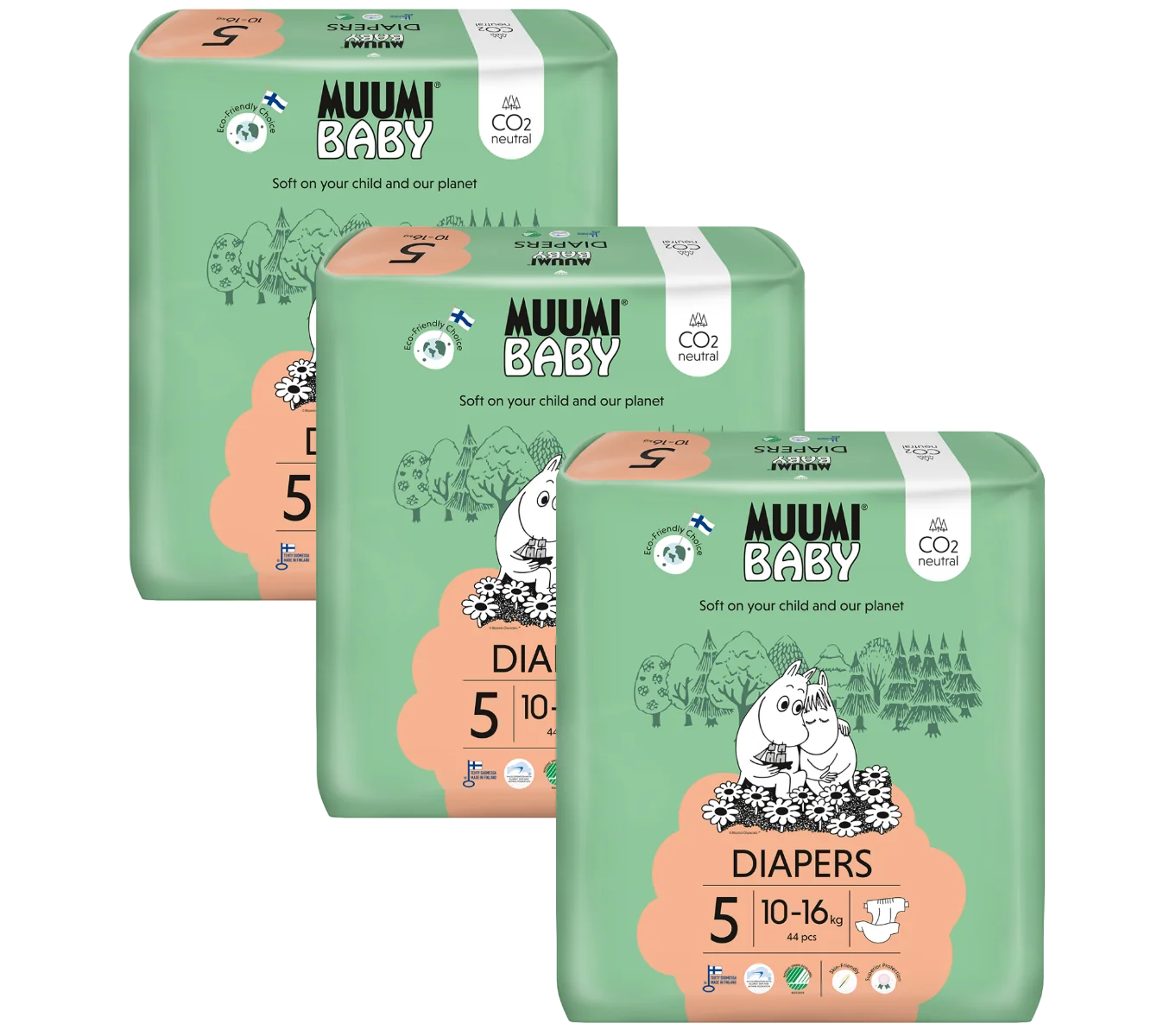 Muumi Baby 5 Maxi+ 10–16 kg eko pleny 132 ks