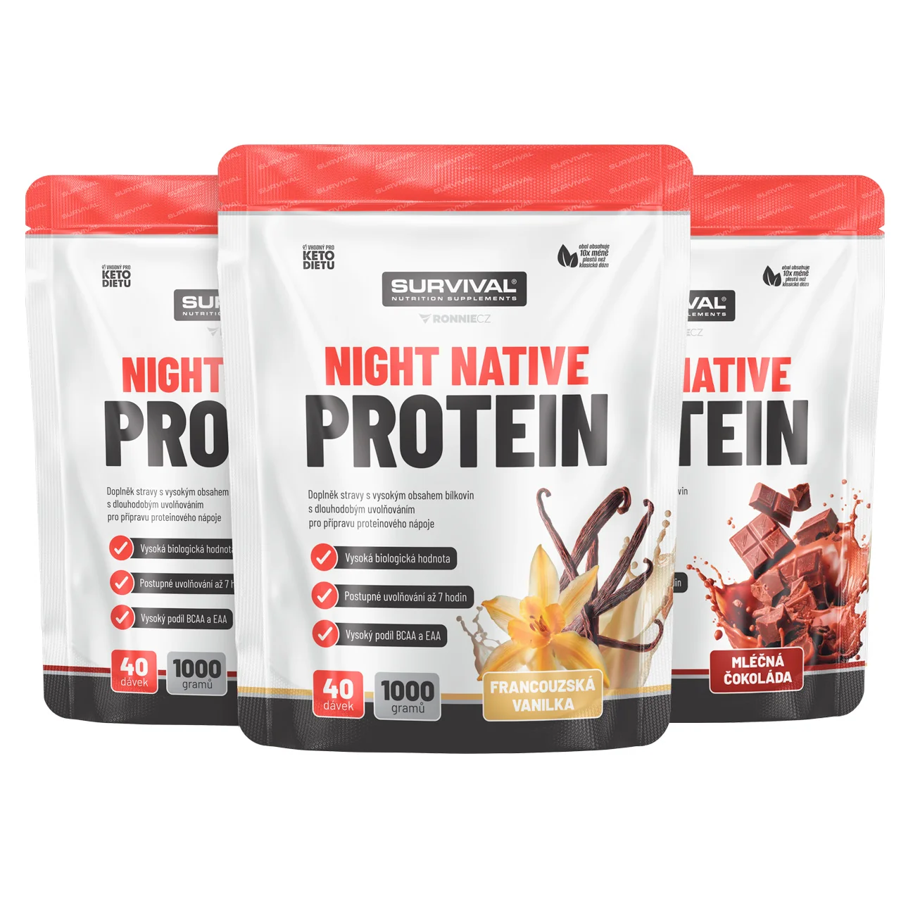 Survival Night Native Protein 1000 g  AKCE  2+1 ZDARMA 2x vanilka+ 1x čokoláda