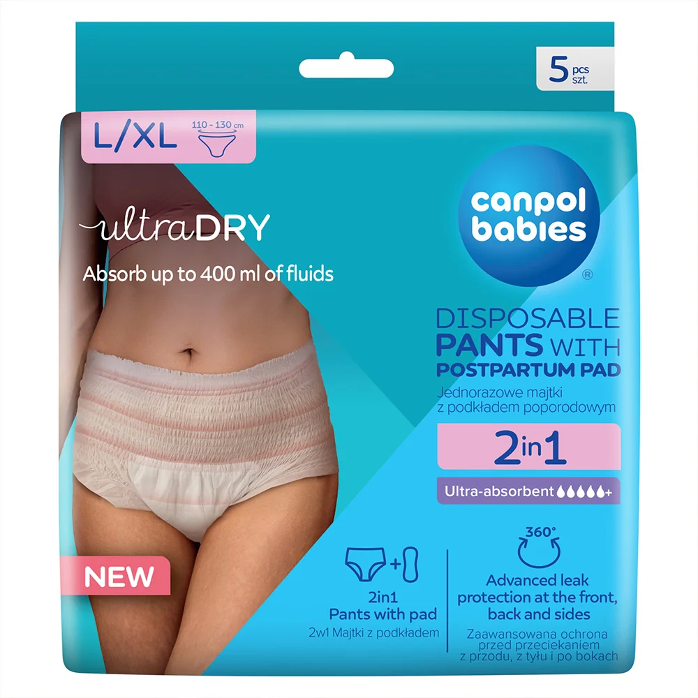 Canpol babies Jednorázové poporodní kalhotky s vložkou 2v1 L/XL 5 ks