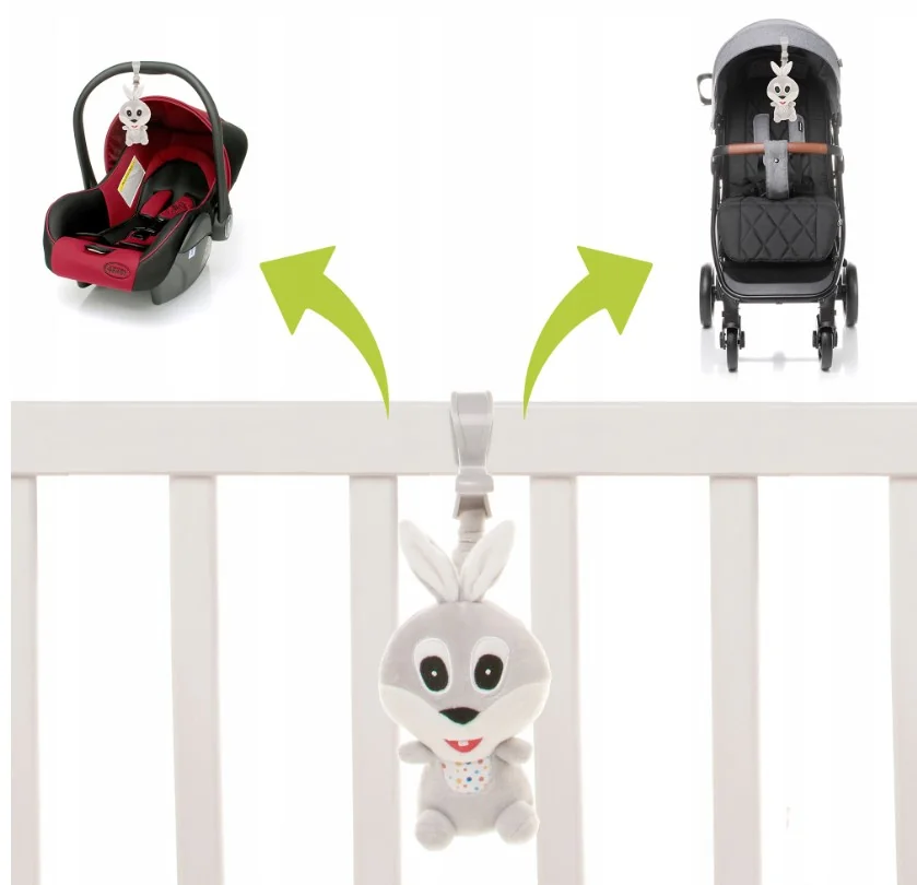 4 BABY Závěsná plyšová hračka s pískátkem, Rabbit, šedá