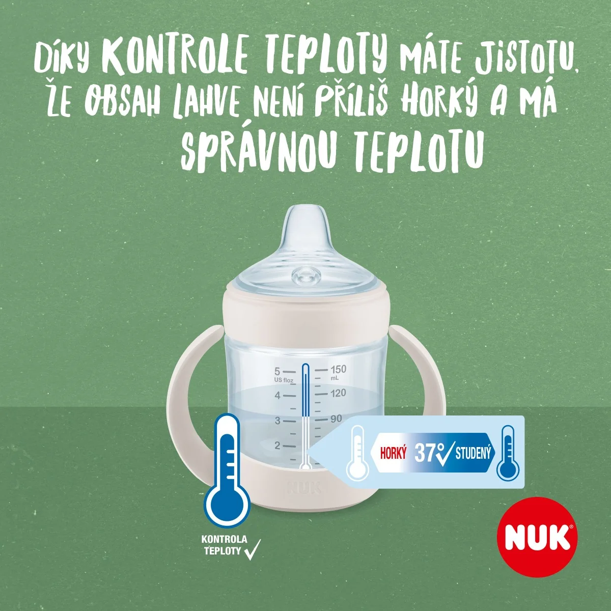 NUK for Nature Lahvička na učení s kontrolou teploty 150 ml 1 ks hnědá