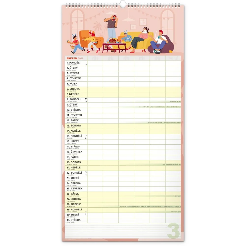 NOTIQUE Rodinný plánovací nástěnný kalendář XXL 2027 33 × 64 cm