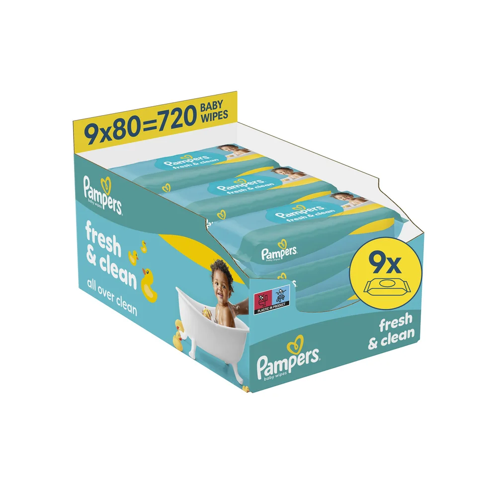 Pampers Fresh Clean dětské čisticí ubrousky 9x80 ks