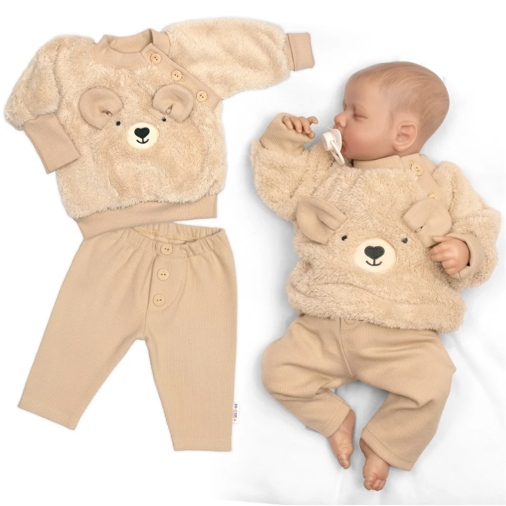 Baby Nellys Rostoucí chlupáčková mikina a kalhoty Medvídek, 2D béžová, 68/74