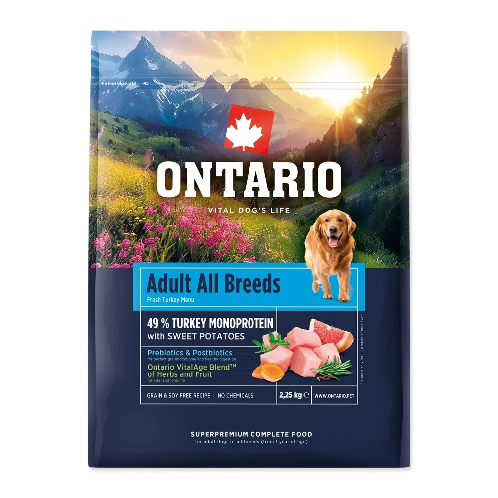 Ontario Adult All Breeds Monoprotein Turkey & Sweet Potatoes krmivo 2,25 kg