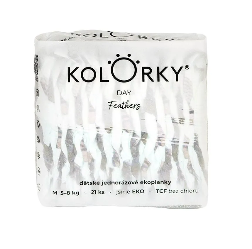 KOLORKY DAY Jednorázové eko plenky vel. M 5-8 kg 21 ks peří