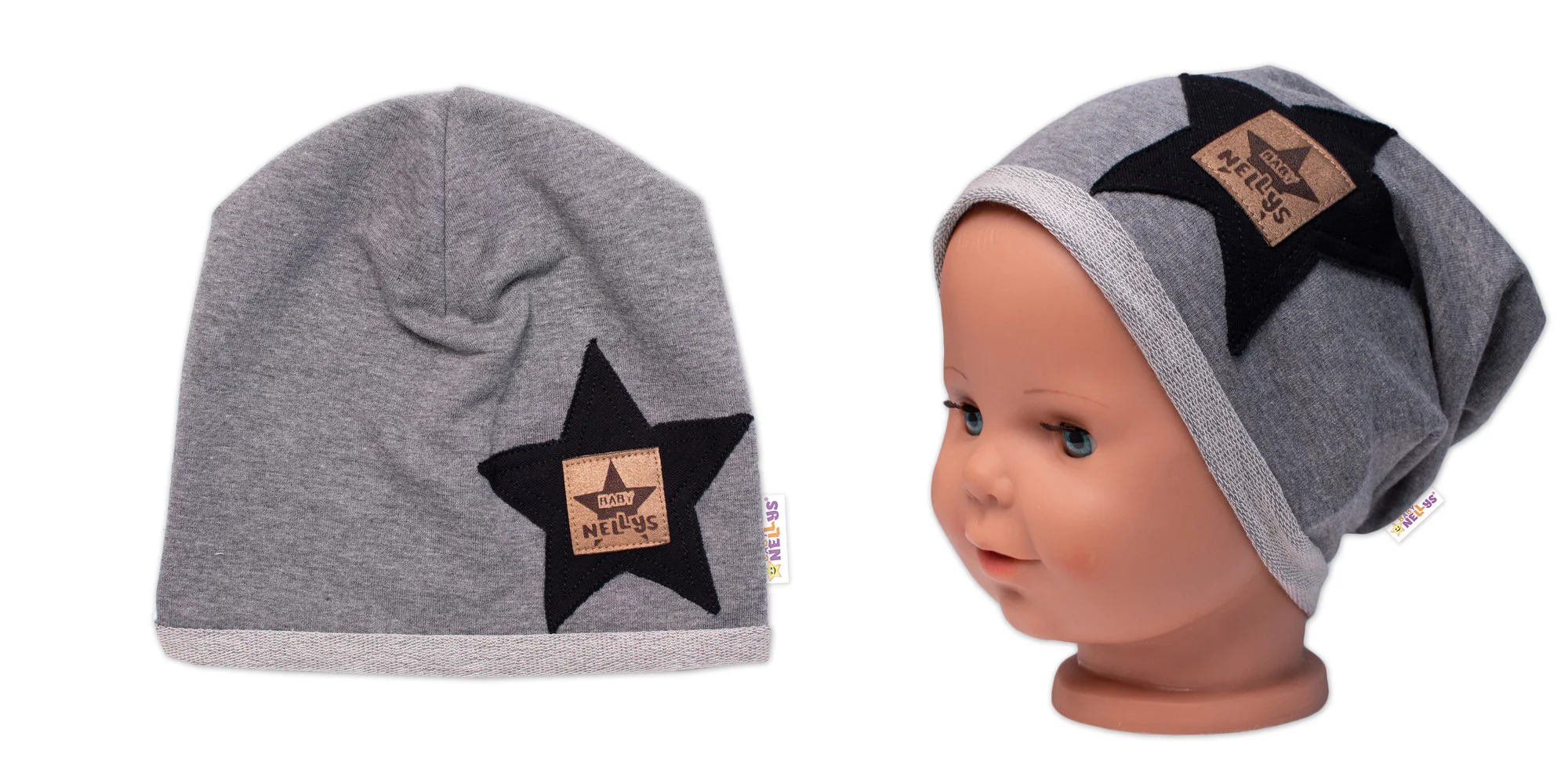 Baby Nellys Dětská čepice bavlna, Baby Star, šedá vel. 104/134