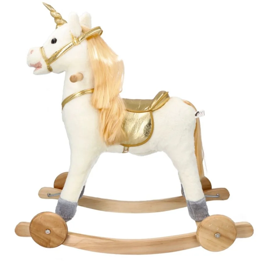 Adam Toys Houpací koník, jednorožec na kolečkách GrandS  - žluto/zlatý
