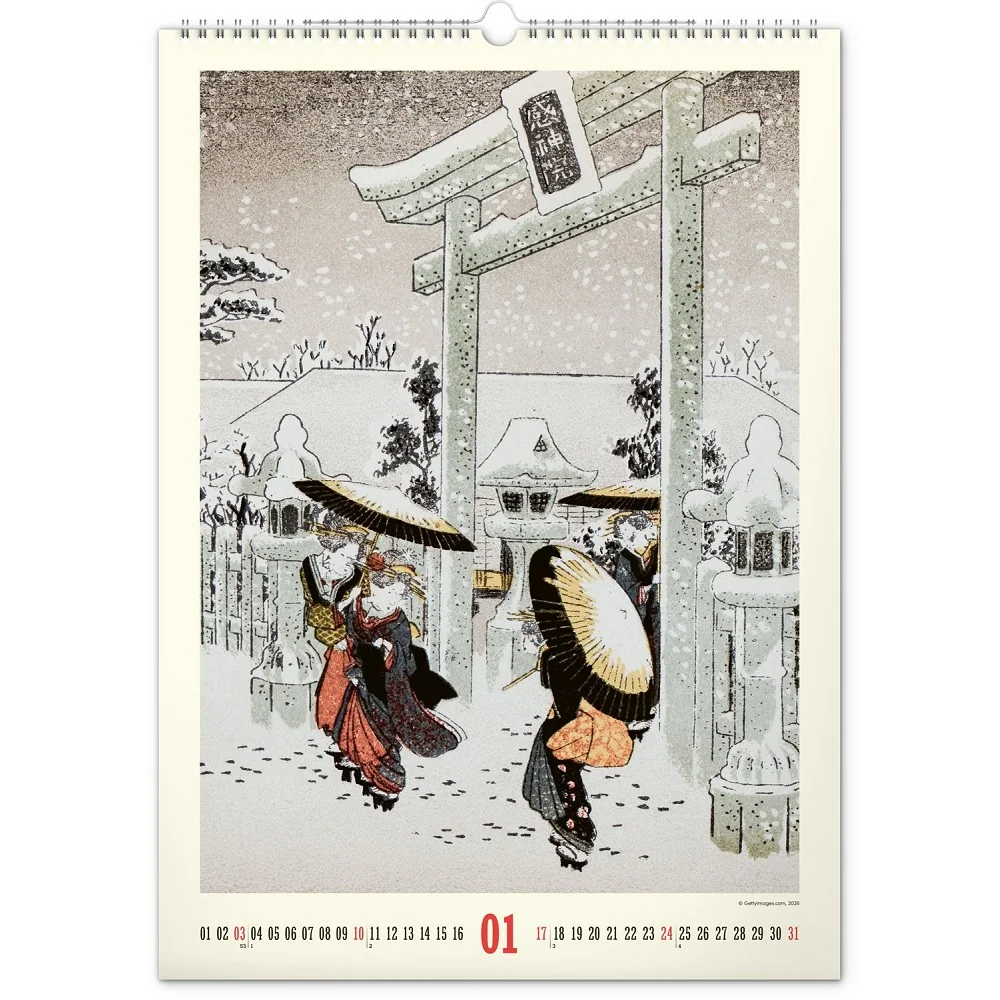 NOTIQUE Nástěnný kalendář Vintage plakáty - japonské umění 2027 33 × 46 cm