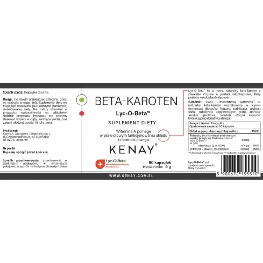 Kenay Beta karoten provitamin A Lyc O Beta 60 kapslí