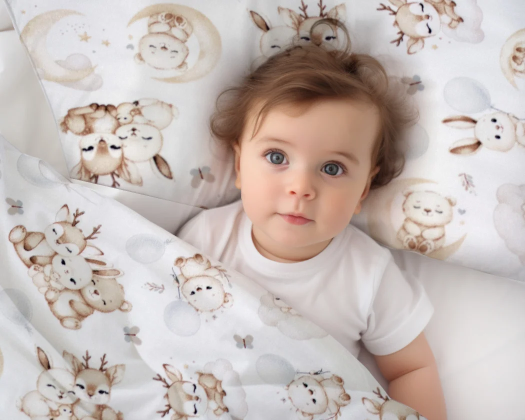Baby Nellys Mantinel s povlečením do postýlky, 3D sada - Sny zvířátek, bílá/hnědá