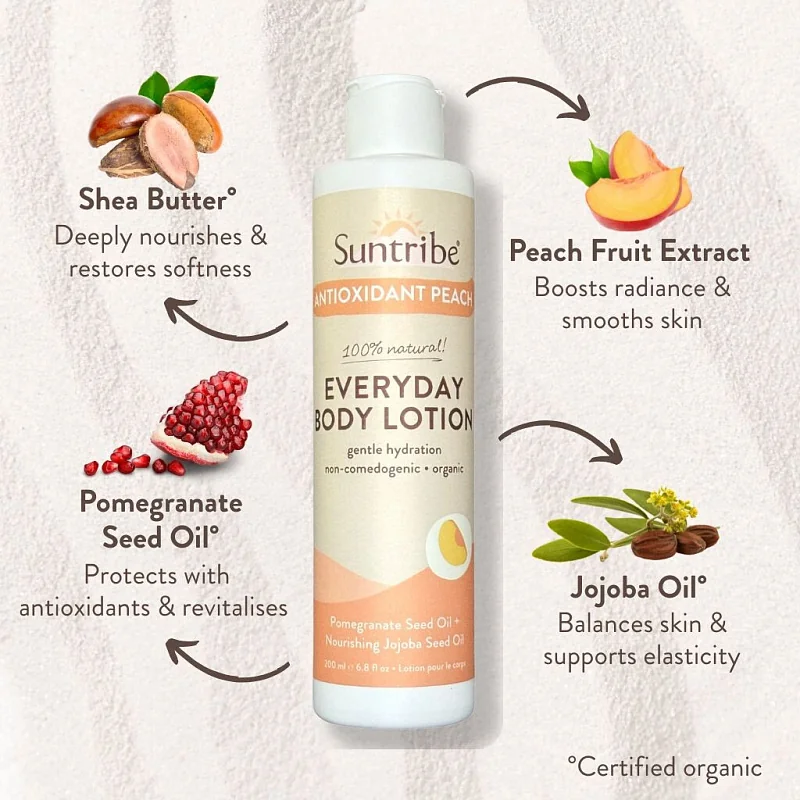 Suntribe Organické tělové mléko s antioxidanty Broskev 200 ml