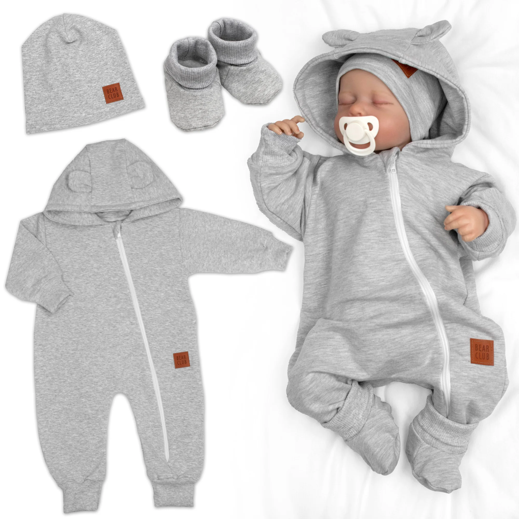 Baby Nellys Rostoucí overal pro miminko, čepice, botky, 3D, Nature - šedý melír, 68/74