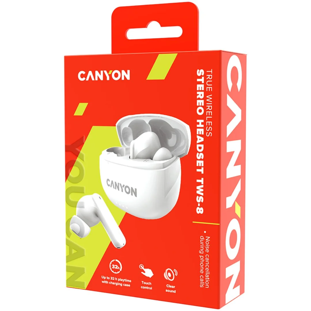 Canyon Bezdrátová stereo sluchátka True wireless TWS-8, bílá