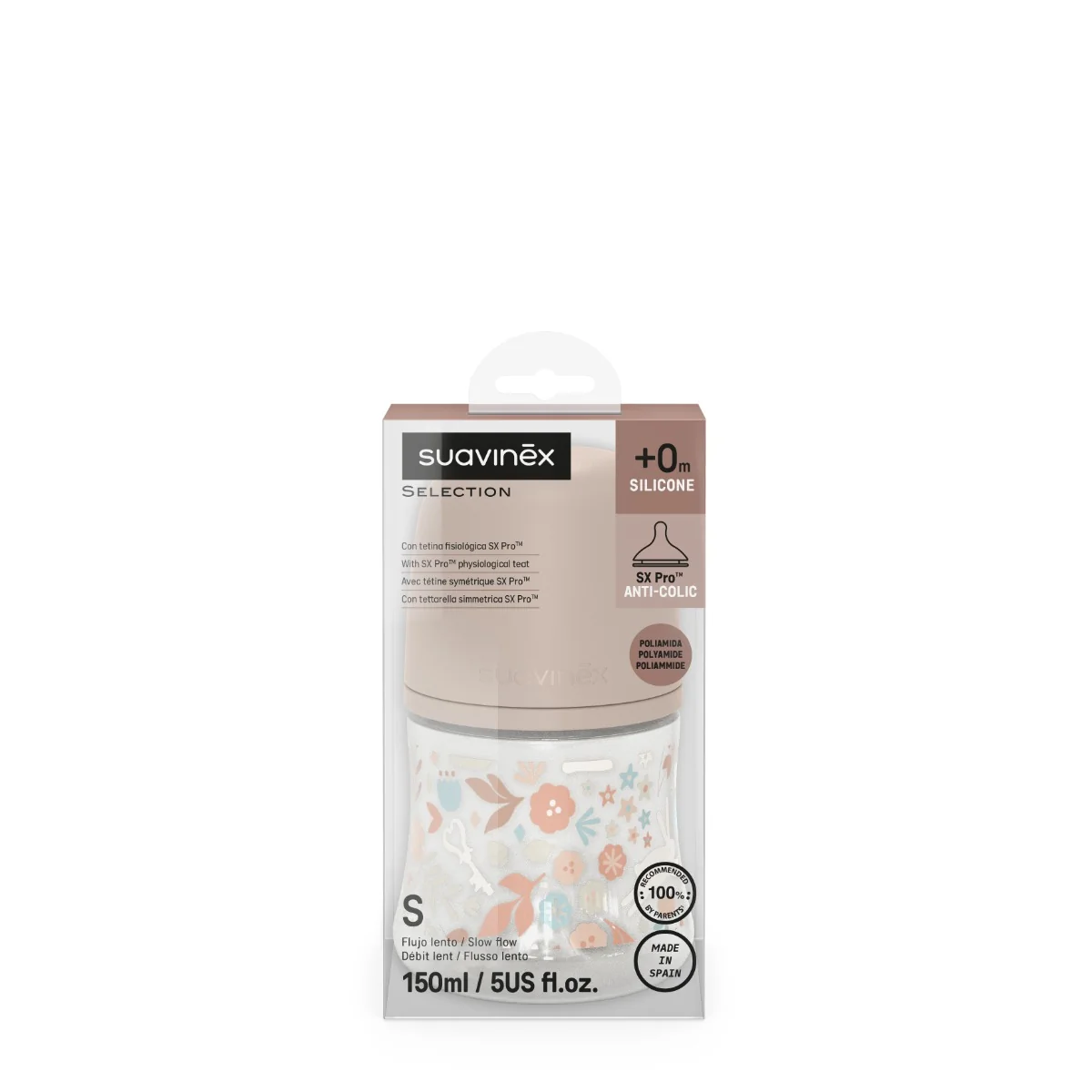 Suavinex Wonderland Kojenecká láhev průtok S 0m+ 150 ml 1 ks liberty růžová
