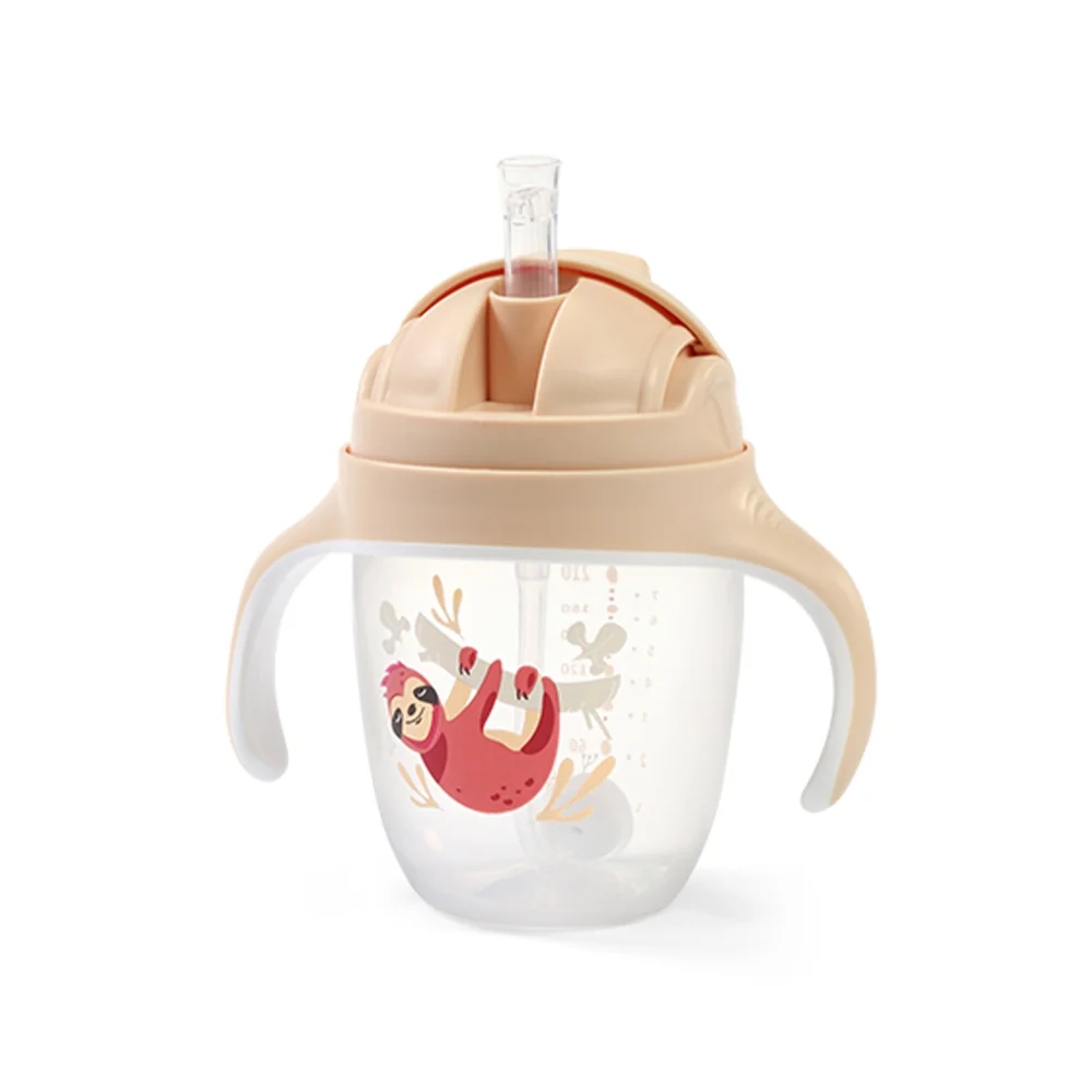 Babyono Hrnek učicí s brčkem Lenochod 6m+ 240 ml 1 ks béžový