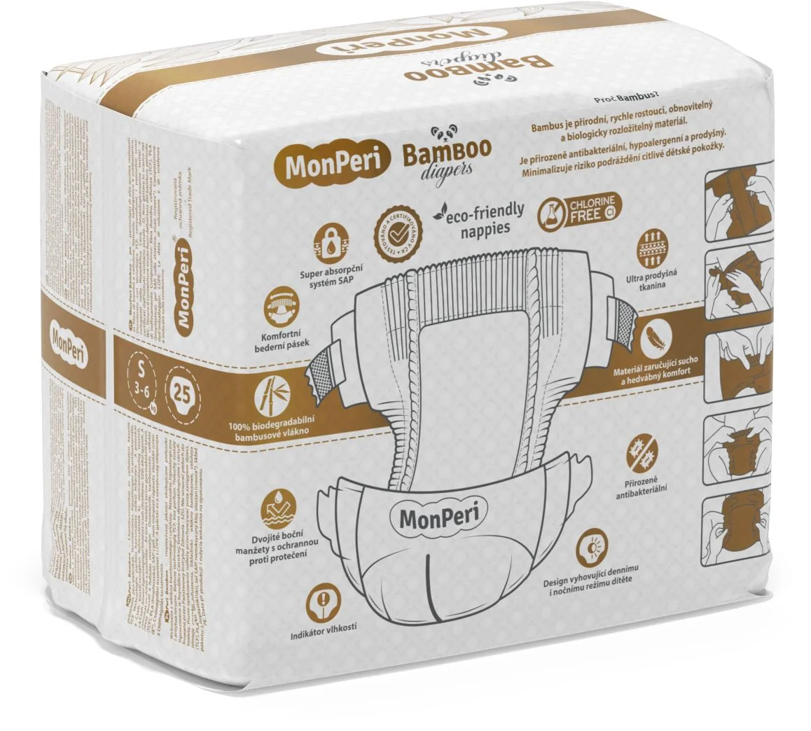 MonPeri Bamboo S 3-6 kg dětské plenky 25 ks