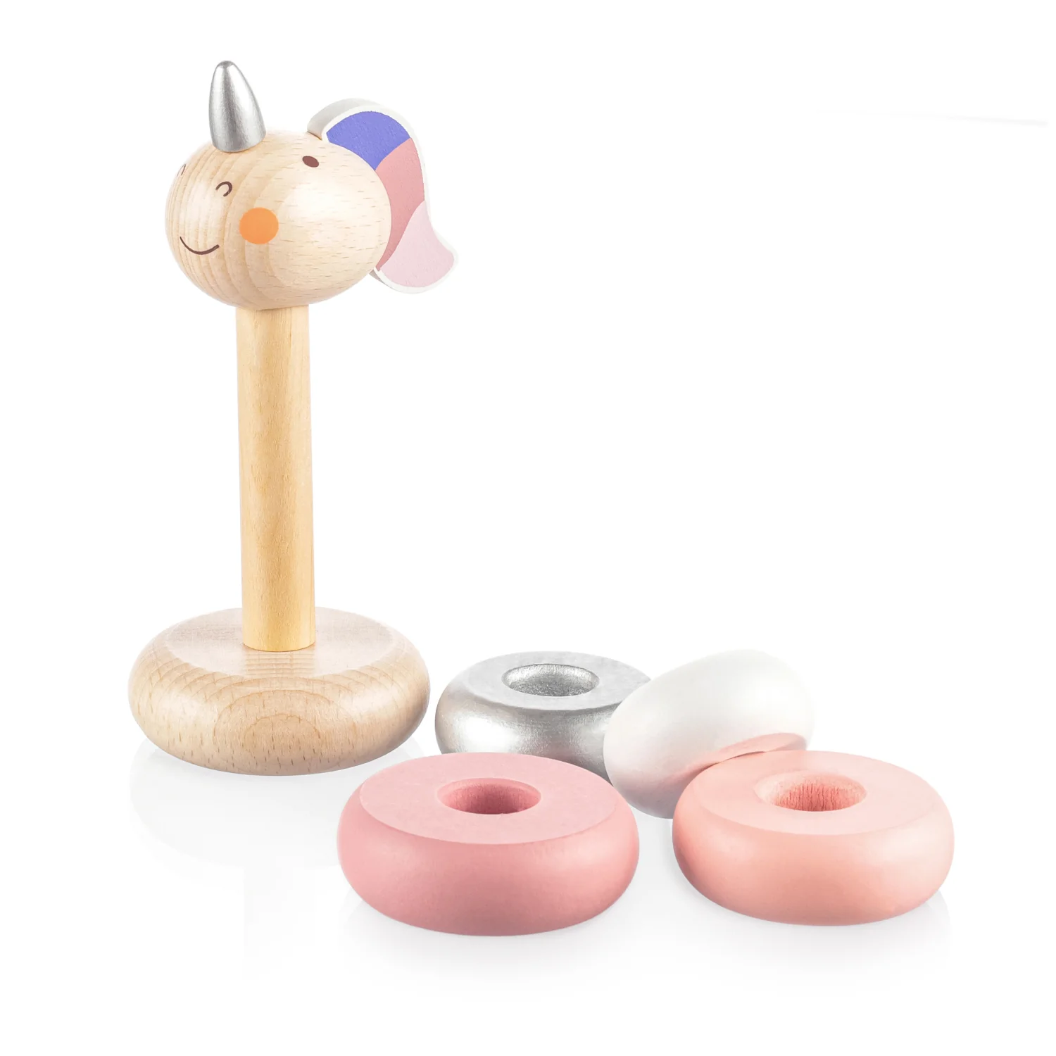 Zopa Dřevěné nasazovací kroužky jednorožec, Pink 1