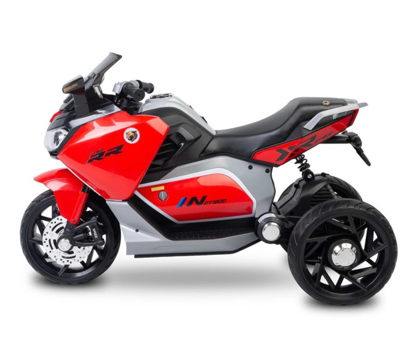 Toyz Elektrická tříkolová motorka pro děti – 2 motory, LED, USB, červená