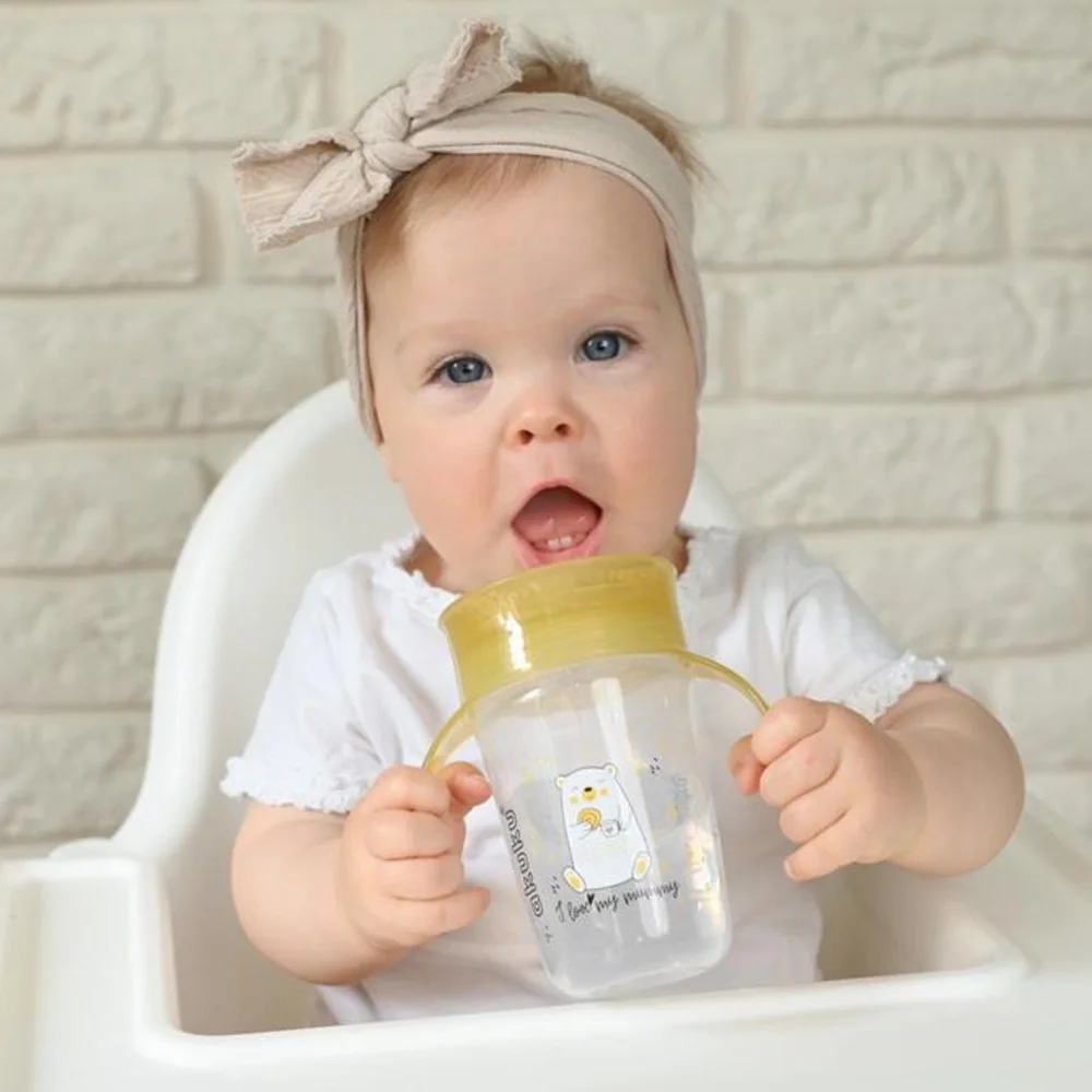 Akuku Nevylévající hrneček s úchyty, I love mum Mummy 240 ml, transparentní/žlutý