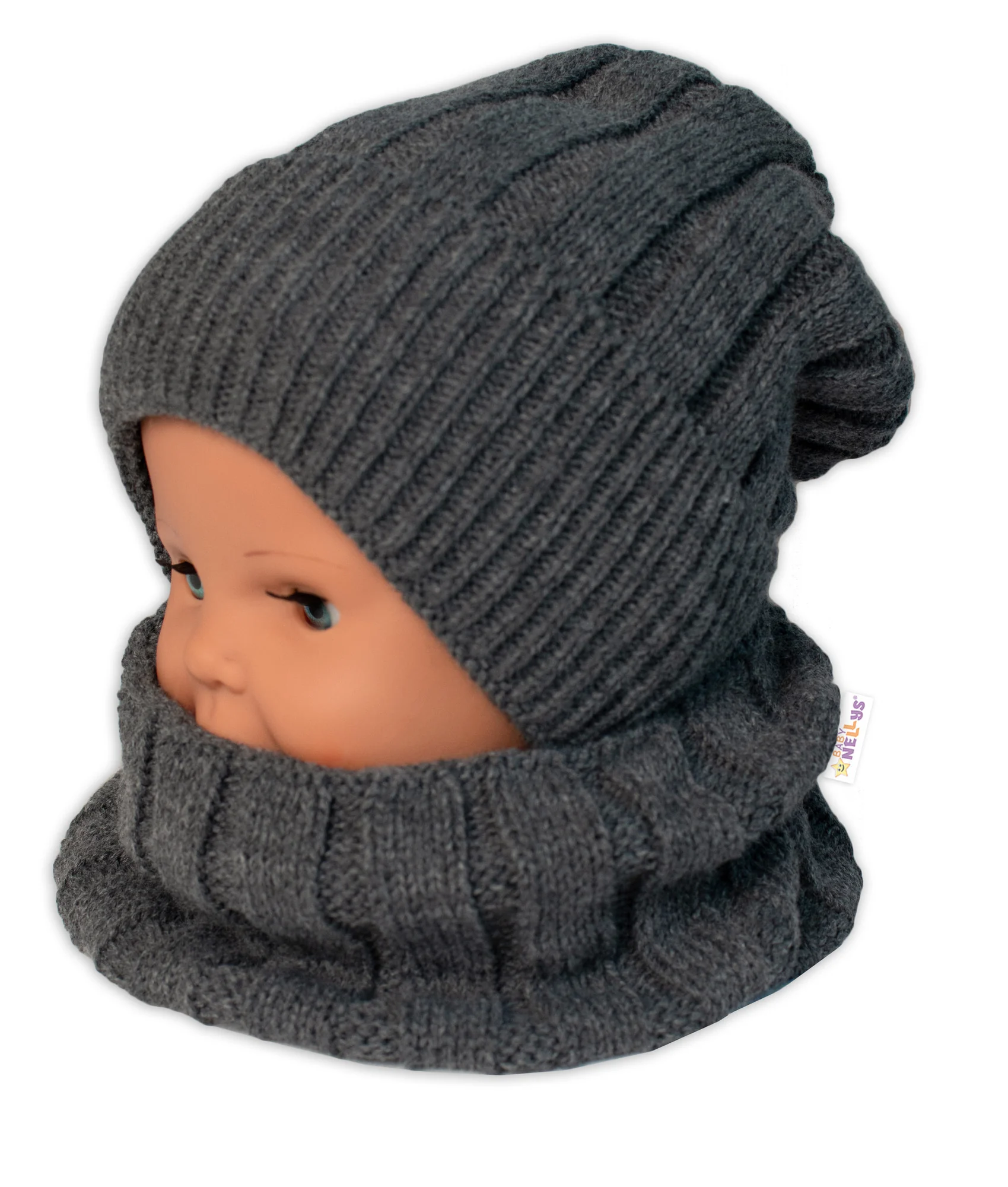 Baby Nellys Dětská zimní nadčasová čepice + komínek , tm. šedá