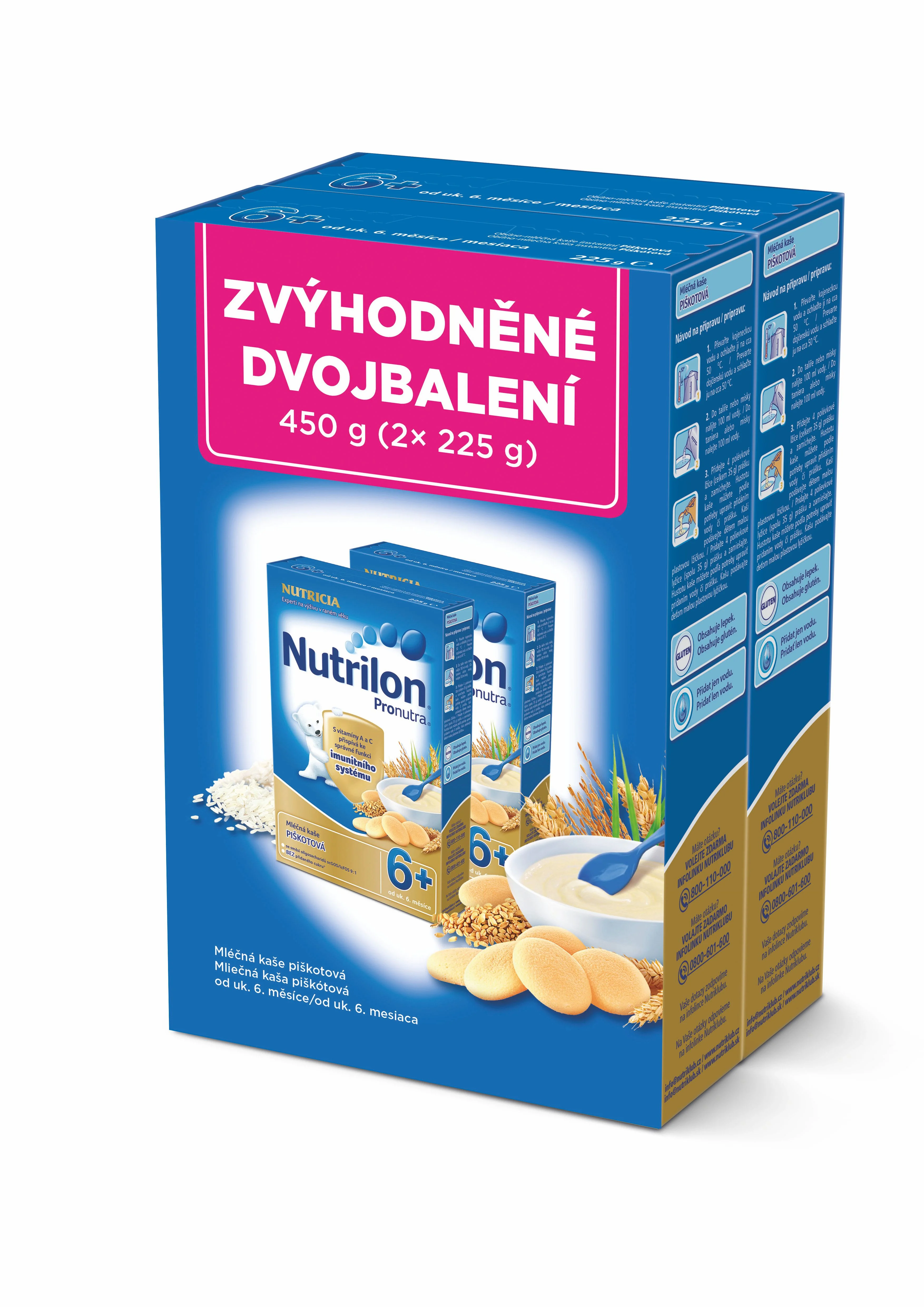 Nutrilon Pronutra Mléčná kaše piškotová 2x225 g