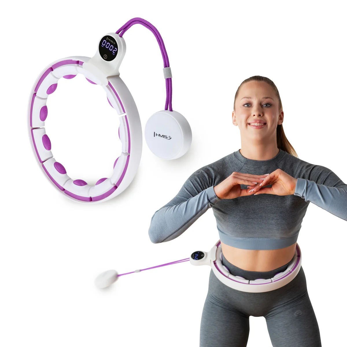 HMS Masážní hula hoop HHM17 se závažím, magnety a počítadlem bílá/fialová