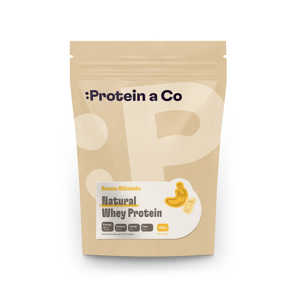 Protein a Co Protein Natural whey prémiový bez chemie 1 000 g Banana milkshake